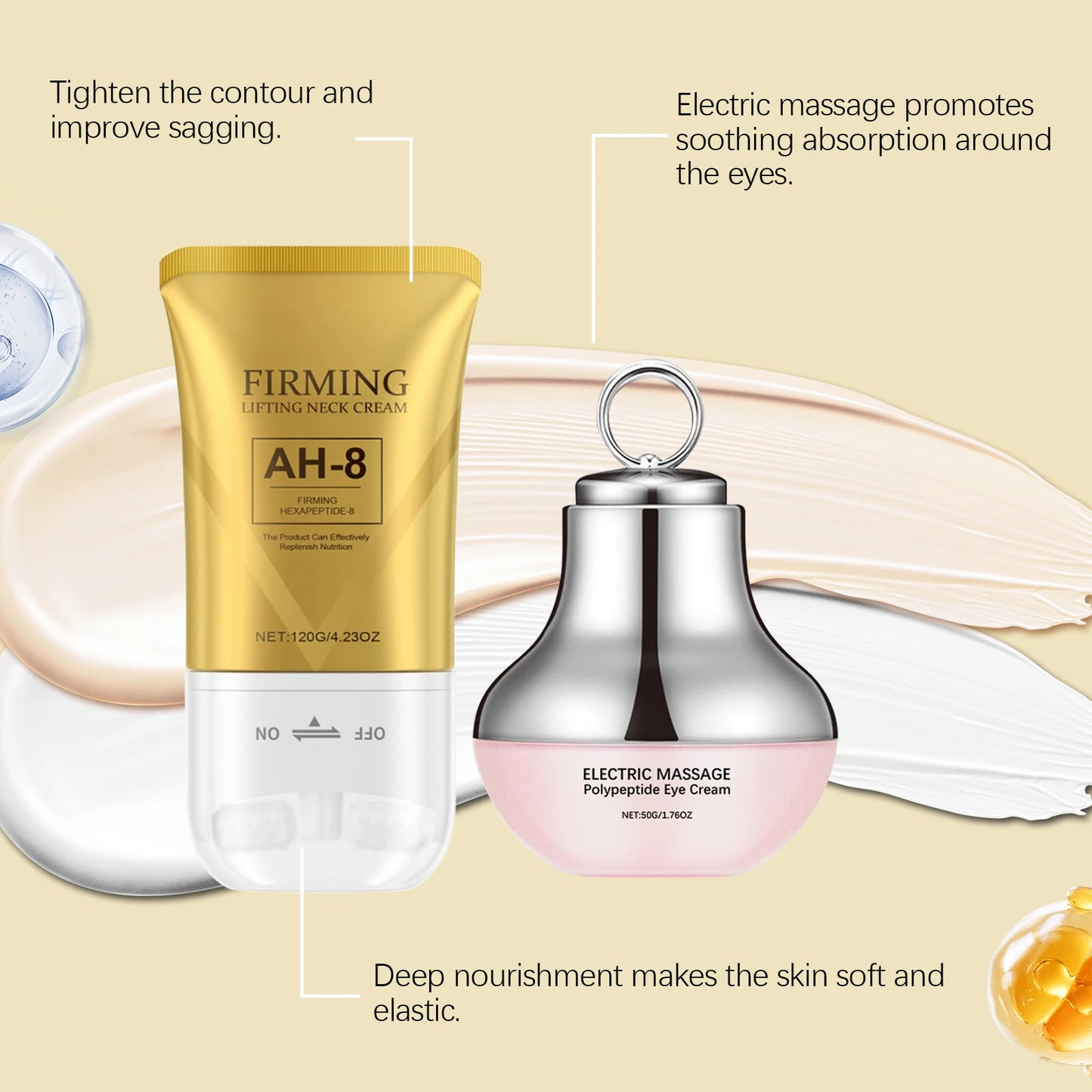 AH-8 Seoul Glow Neck & Eye Care Set – Electric Massager, Firming Cream & Eye Treatment